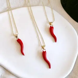 Red Chili Pepper Horn of Plenty Necklace Adjustable Good Luck Plant Charm Pedant Necklace For Women Jewelry Set Halloween Gift