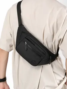1pc Men's slanted shoulder chest bag, solid color waist bag, Zipper Fanny Pack, Bumbag, zipper closure, suitable for students, campus, work, commuting, shopping, men's chest bag, Belt bag