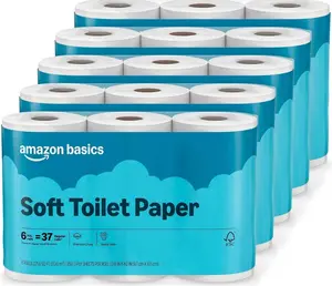 Amazon Basics 2-Ply Soft Toilet Paper, 30 Rolls (5 Packs of 6), 350 Sheets per Roll, Septic Safe, Equivalent to 185 Regular Rolls