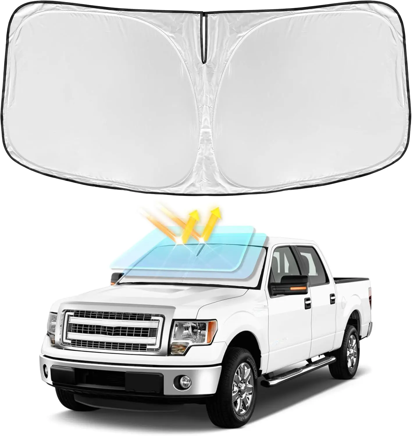 Car Sun Shade For 2009-2026 Ford F150 Accessories,Windshield Sunshade Car Windshield Sun Shade,63"x34" Windscreen Sun Shade,Block UV Rays, Foldable Sun Visor Protector Keeps Car Cool