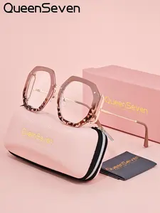 Queenseven Unisex Rectangular Frame Flat Glasses, Blue Light Blocking Eyewear for Indoor Work, Casual Metal Frame, All Seasons Use, Trendy Casual Eyeglasses