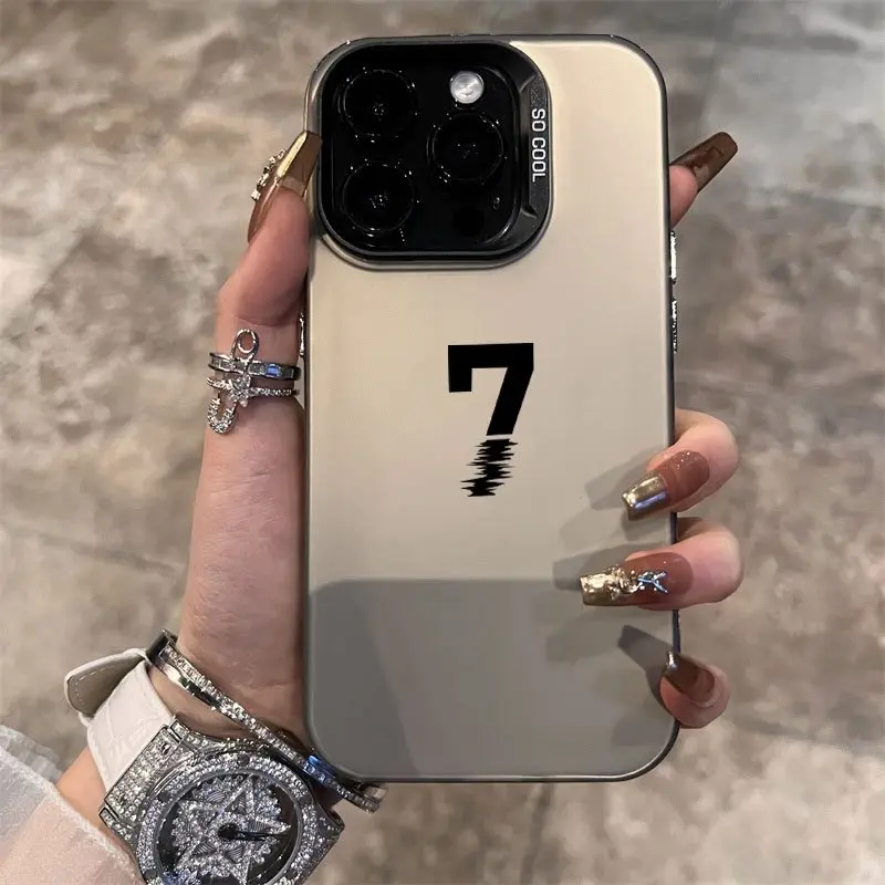 Black Number 7 Pattern Electroplated Laser-Cut TPU Cellphone Case Protector, Shockproof Cover Accessory for iPhone 17 Air Pro Max,16,15,14,13,12,11,XS,XR,X,7,8,12-13 Plus,SE, Ideal Valentine's Day/Birthday Gift for Partner