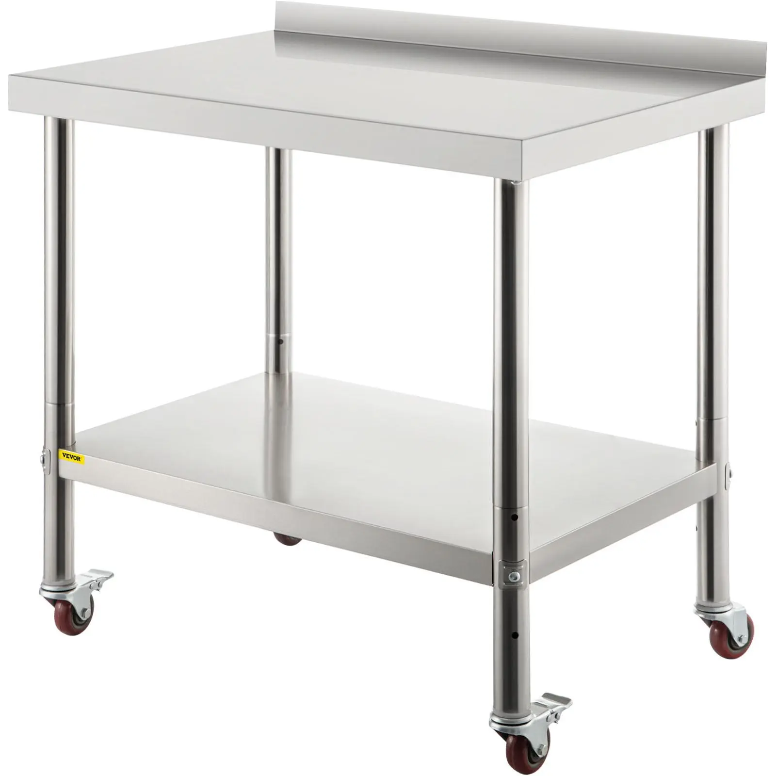 【Summerfinds】VEVOR Stainless Steel Prep Table, 440lbs Load Capacity Heavy Duty Metal Worktable with Backsplash Adjustable Undershelf & 4 Casters, Commercial Workstation for Kitchen Restaurant