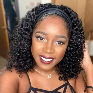 Headband Wig Human Hair Deep Wave None Lace Front Wig Human Hair Machine Made Wigs 150% Density Headband Curly Human Hair Wigs for Women Half Wigs