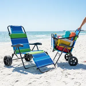Surfgear 2-in-1 Foldable Beach Lounge Chair with Wheels, Convertible Cart & Recliner, Wide Sand Wheels, 4-Position Adjustable Backrest, Portable Outdoor Camping Chair (190lbs Chair / 80lbs Cart) Folding