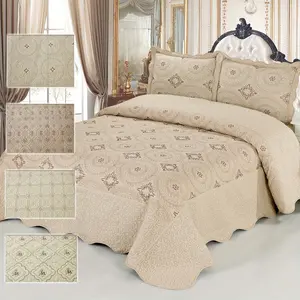 3pcs Luxury Elegant Floral Embroidered Pattern Bedspread Set (1*Bedspread + 2*Pillowcase Without Filler), Soft Breathable And Comfortable Bedding Set For Bedroom Dorm Room Decor