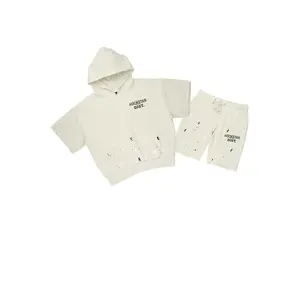 Raffer Light Oatmeal Cut Sleeve Hoodie Short Set