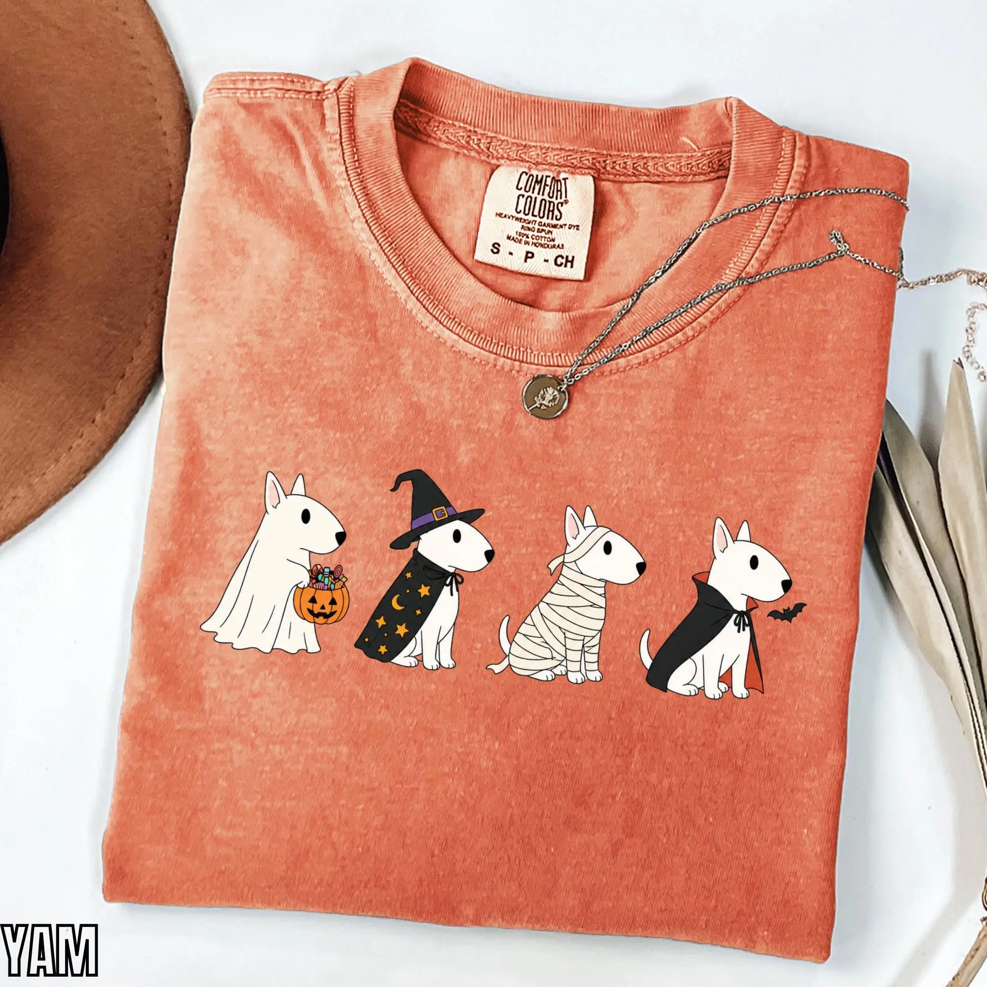 Bull Terrier Halloween Comfort Colors T-Shirt, Trick or Treat Dog Shirt, Bully Breed Lover Gift, Spooky Season Graphic Tee