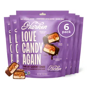 HARKEN, The Lil' Gooey One Fibermaxx Mini Candy Bars - Mini Oat Milk Chocolate Candy Bars with Salted Caramel, Made with Date Caramel, No Sugar Added, High Fiber, Gluten-Free, Plant-Based, 6 Pouches (30 Bars)