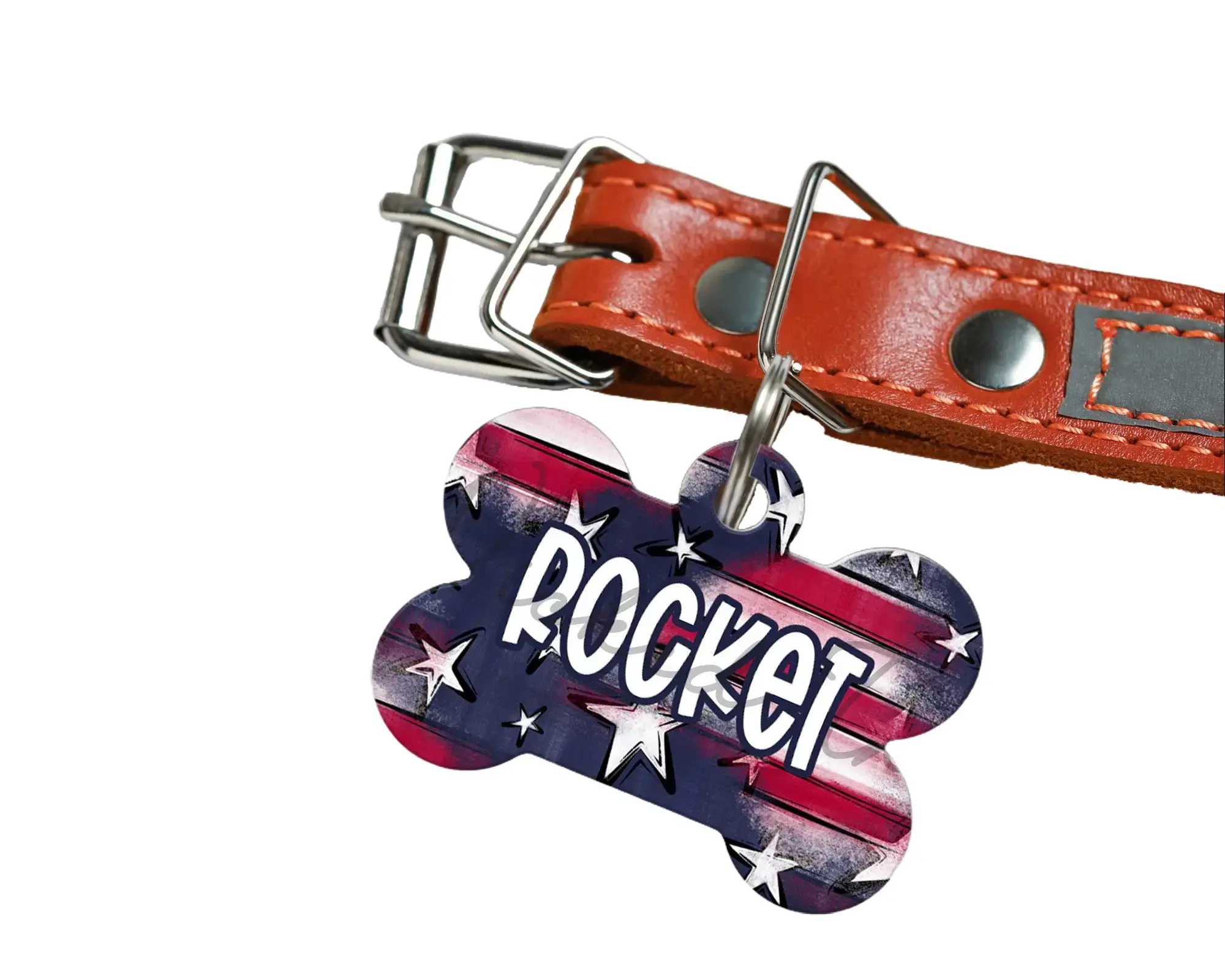 American Flag 4th of July USA Personalized Pet Dog Name ID Tag Double Sided Aluminum Custom Dog ID