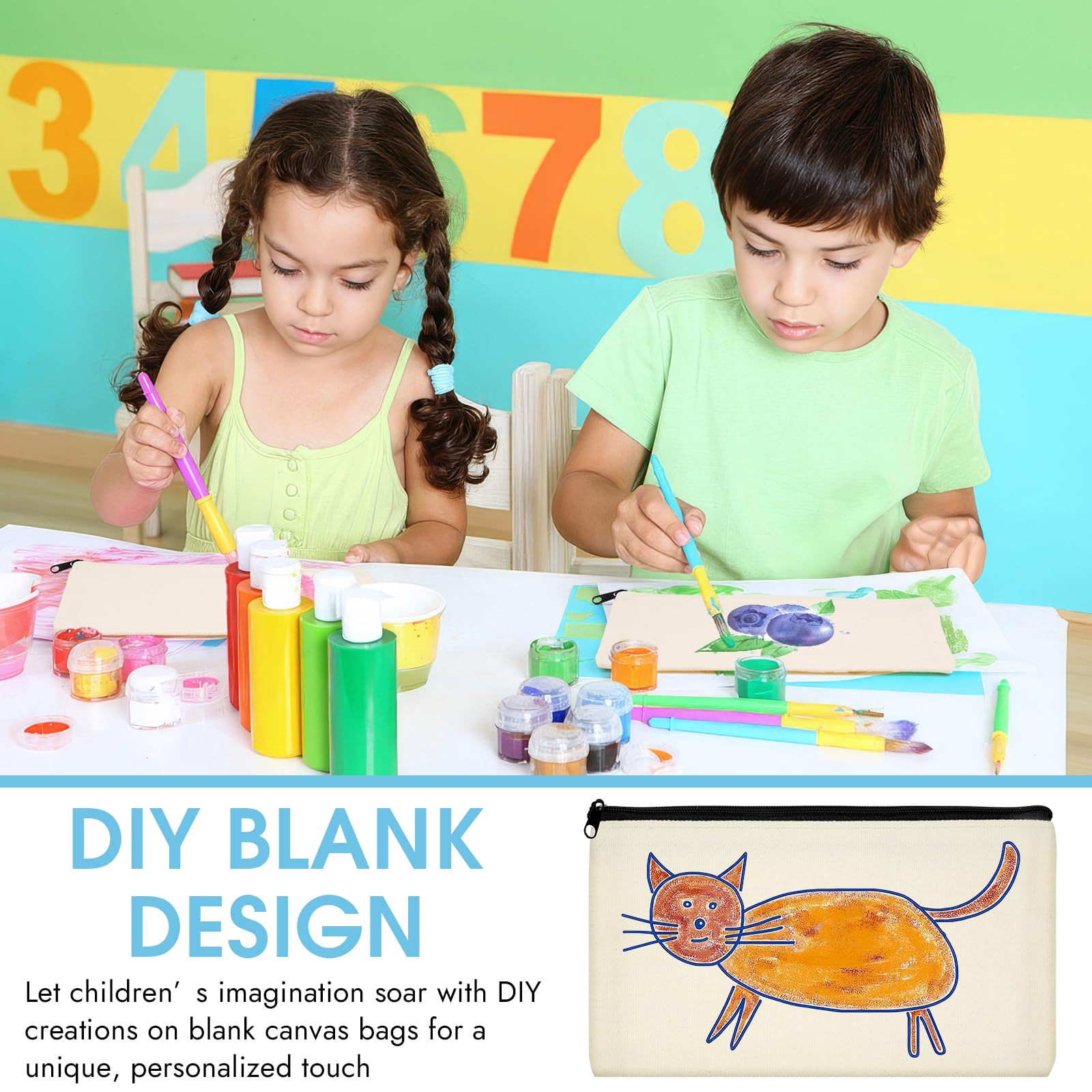 Canvas Pencil Pouch, 12 Pack Blank Canvas Zipper Pouch Makeup Bag Bulk, Canva Pouch Cosmetic Bags with Zipper Sublimation Pencil Case Blanks for DIY Craft, Travel, Organized