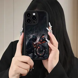 Eye-Catching Phone Case for iPhone 17 E Air Pro ProMax iPhone16 15 14 Plus 13 12 Mini 11 X XS XR, Offering Shockproof Protection with a Soft Grooved Design, Featuring a Motorcycle Rider Night Scene, Suitable for Campus, Commuting, Or Outdoor Use