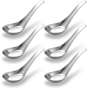 Soup Spoons Set of 6, 304 Stainless Steel Dinner Spoons  Soup Spoons Mirror Polished Chinese Soup Spoon for Bouillon Rice Dumpling Pho Dessert Cereal Thai Miso Ramen (6 Spoons, Large)