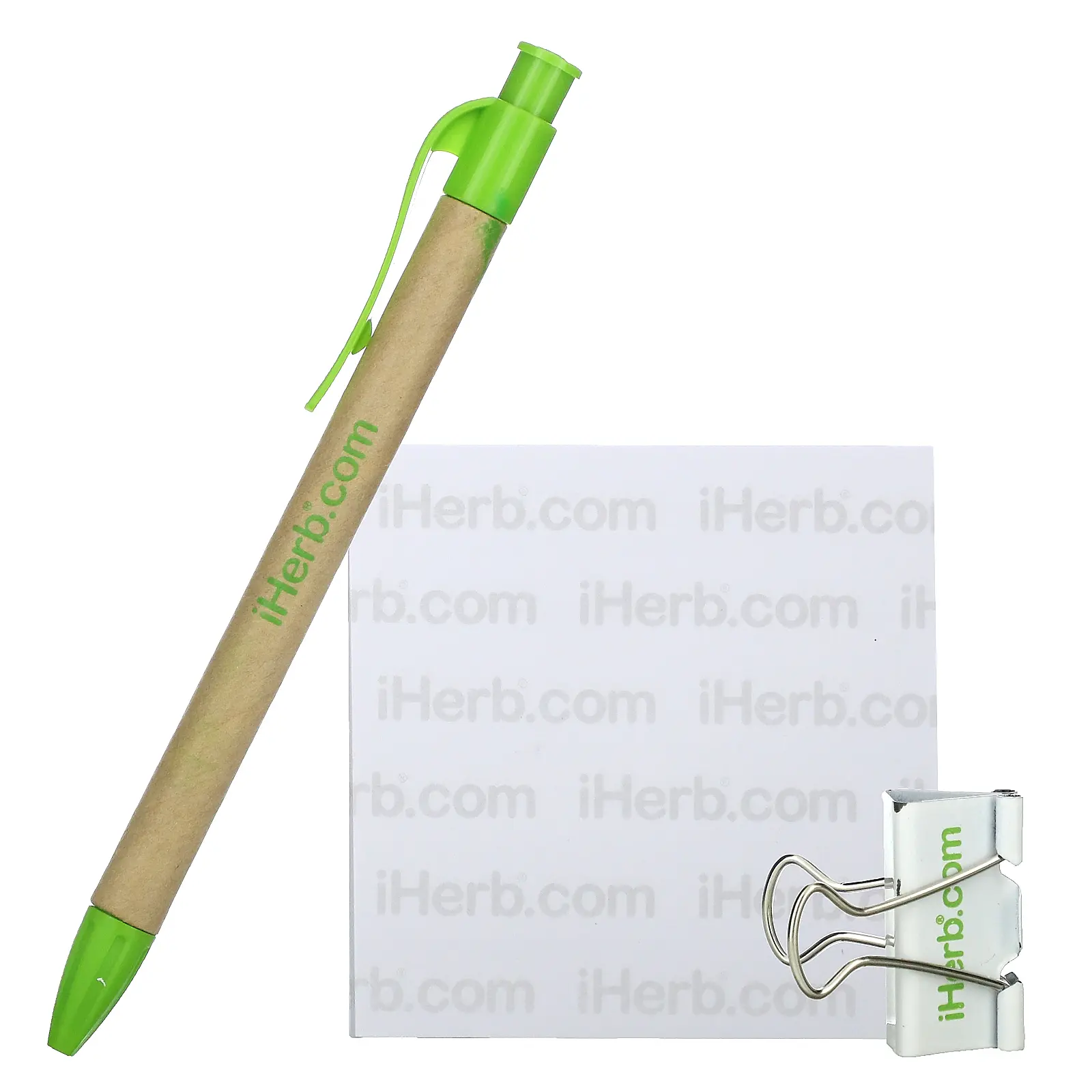 iHerb Goods Pen, Binder Clip, Sticky Notes, 3 Pieces