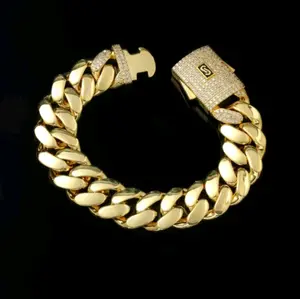 14mm Cuban Bracelet Stainless Steel 14K Gold Plated  for Men and Women      (NOTE: AVOID LOTION AND WATER FOR CARE )