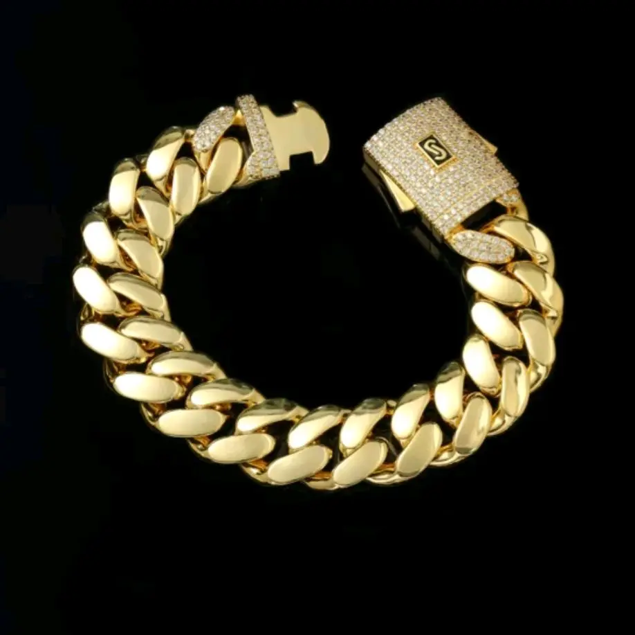 14mm Cuban Bracelet  14K Gold Plated  for Men and Women      (NOTE: AVOID LOTION AND WATER FOR CARE )