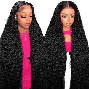 Women's 36 Inch 13x6 HD Lace Frontal Human Hair Wig - Deep Wave, Pre-Plucked, 200% Density, Affordable for Daily Use Micro Twist Curly Synthetic
