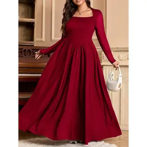 Elegant Plus Size Women's Dress, Soft & Gentle Aesthetic Design, Solid Color Waist Cinching Loose Fit, Perfect for Everyday Wear