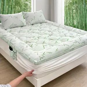 Cooling Bamboo Mattress Topper, Thick Pillow Top Bed Pad, Deep Pocket Fits 6-18", Breathable & Machine Washable for Pressure Relief Sleep