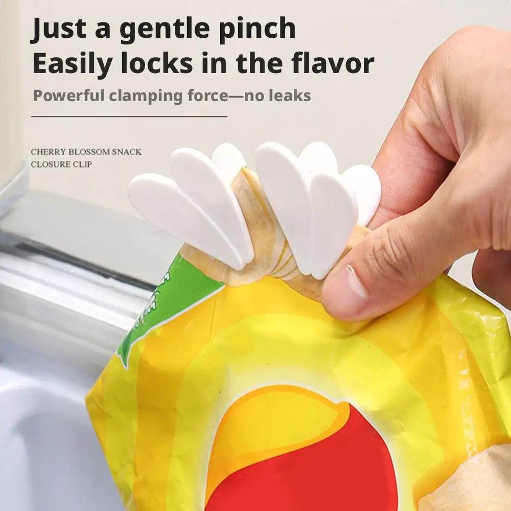 Aesthetic Cherry Blossom Fridge Magnetic Chip Clips| 6 Bag Clips + 1 Magnetic Base| Cute Food Sealing Clips for Snack Bread Pet Food Storage| Fridge Organizer Kitchen Decor Gift