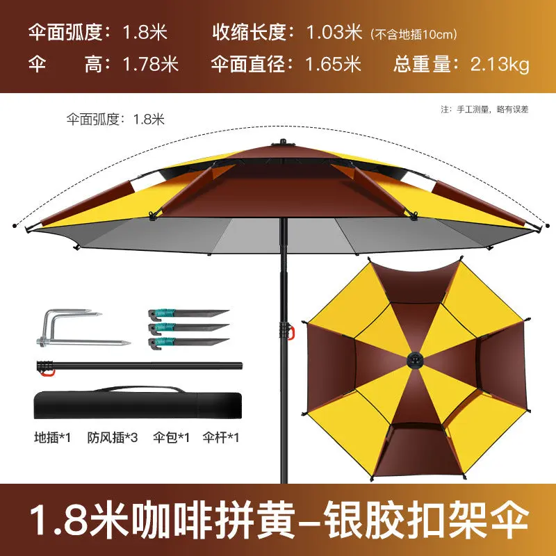 Sturdy Reinforced Metal Fishing Patio Umbrella with Black Coating, Rubber Accents, Silver Details, Sun Protection, Stable Construction, Metal Frame