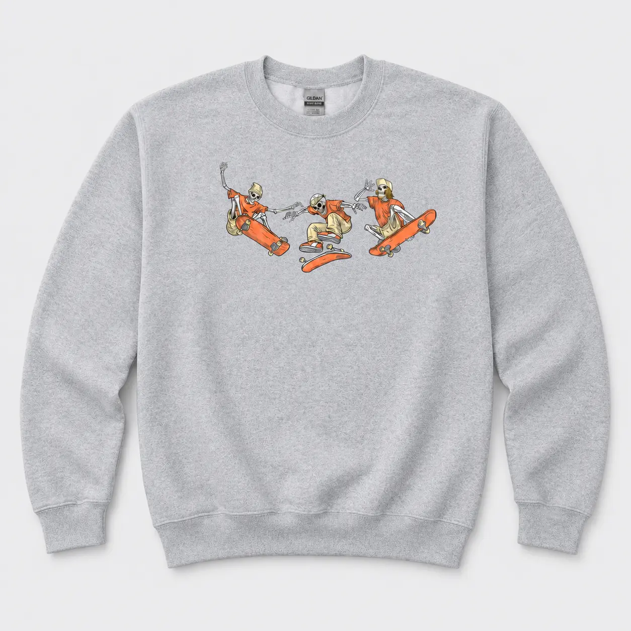 Skateboarding Skeleton Sweatshirt, Halloween Skater Crewneck, Funny Spooky Graphic, Fall Streetwear Outfit Casual Black
