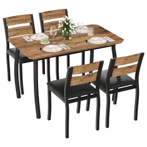 5 Piece Dining Table Set for 4, Modern Kitchen Table and Chairs with Chamfer Design, Cushioned Seats & Sturdy Metal Frame, Space-Saving Dining Room Furniture for Small Spaces, Apartment