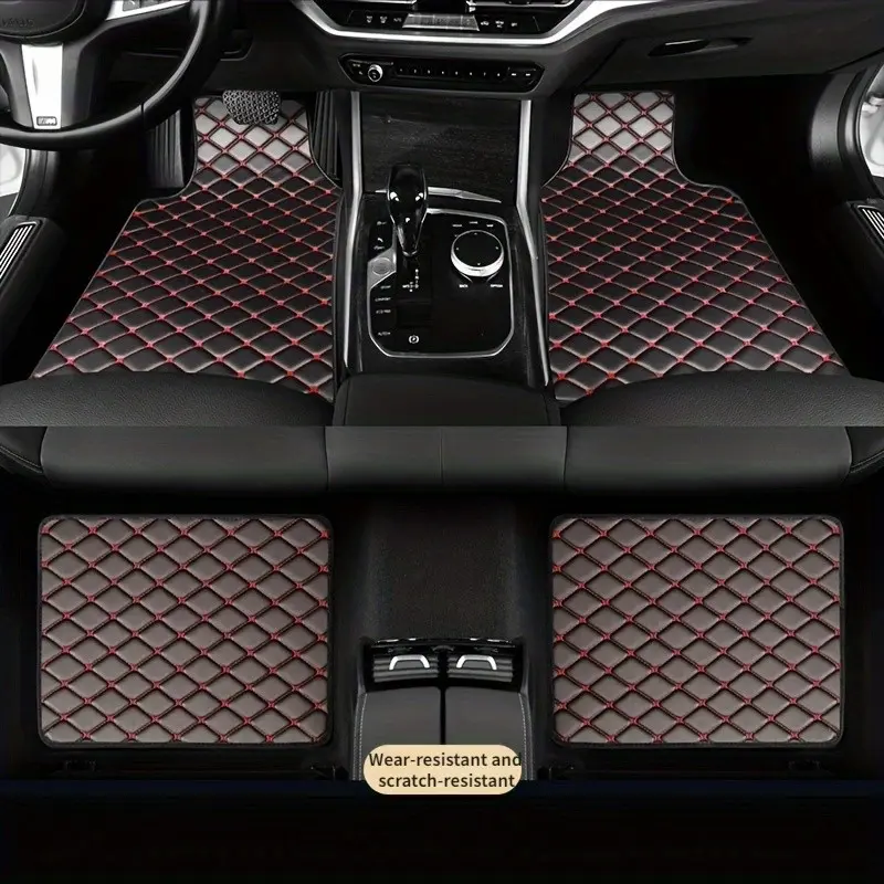 4pcs Set Universal PU Leather Car Floor Mats, Automotive Floor Mats, Durable and Stylish, Durability, Car Front and Rear Seats Floor Mats, Car Interior Accessories, Car Accessory