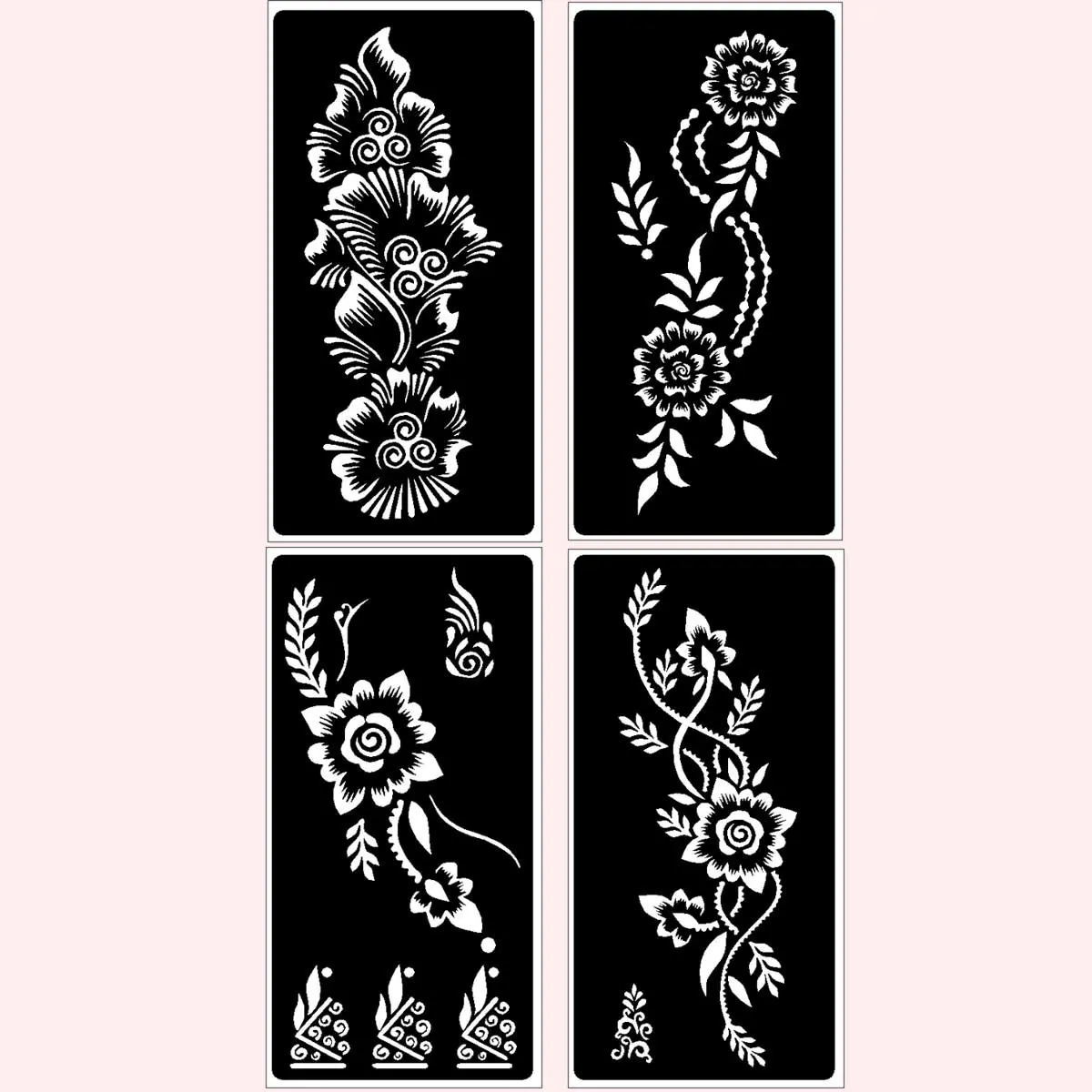 Floral Pattern Temporary Tattoo Sticker, 4pcs/set DIY Body Art Decoration, Easy To Apply Skin Decoration for Holiday & Party, Sticker Tattoos, Temporary Fake Tattoo, Temporary Tattoos Stickers