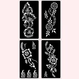 Floral Pattern Temporary Tattoo Sticker, 4pcs/set DIY Body Art Decoration, Easy To Apply Skin Decoration for Holiday & Party, Sticker Tattoos