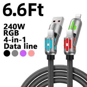 【6.6FT】4 in 1 Multi-Function USB Charging Cable - MAX 240W Fast Charging/Charger Cable,  Data Transfer with USB A + Type C, for Iphone Ipad, Samsung Galaxy Macbook Ipad Tablet, Smartphone Cellphone Device Durable Lightning Electronic