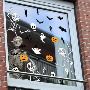 A set of 2 (30*40cm*2pcs) static adsorption hand-painted Halloween skull, bat and pumpkin decorative stickers for beautifying living rooms, bedrooms and windows D13560-KN