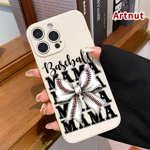Case for iPhone 17 Pro Max 16 Plus 15 14 13 12 11 Air E Baseball Mama Bow Liquid Silicone Camera Protection Ultra Thin Soft Phone Cover Gift for Girl