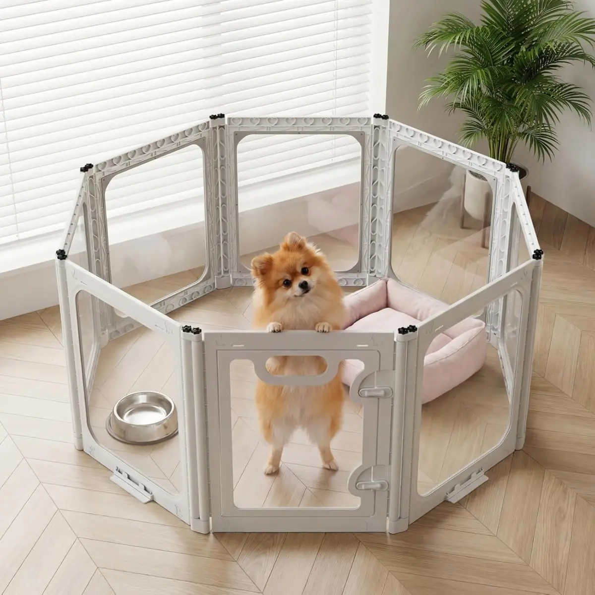 Clear Acrylic Dog Playpen 8 Panels 24 Inch Tall Puppy Pen with Door Transparent Pet Playpen for Small Dogs Cats Rabbits Indoor Use