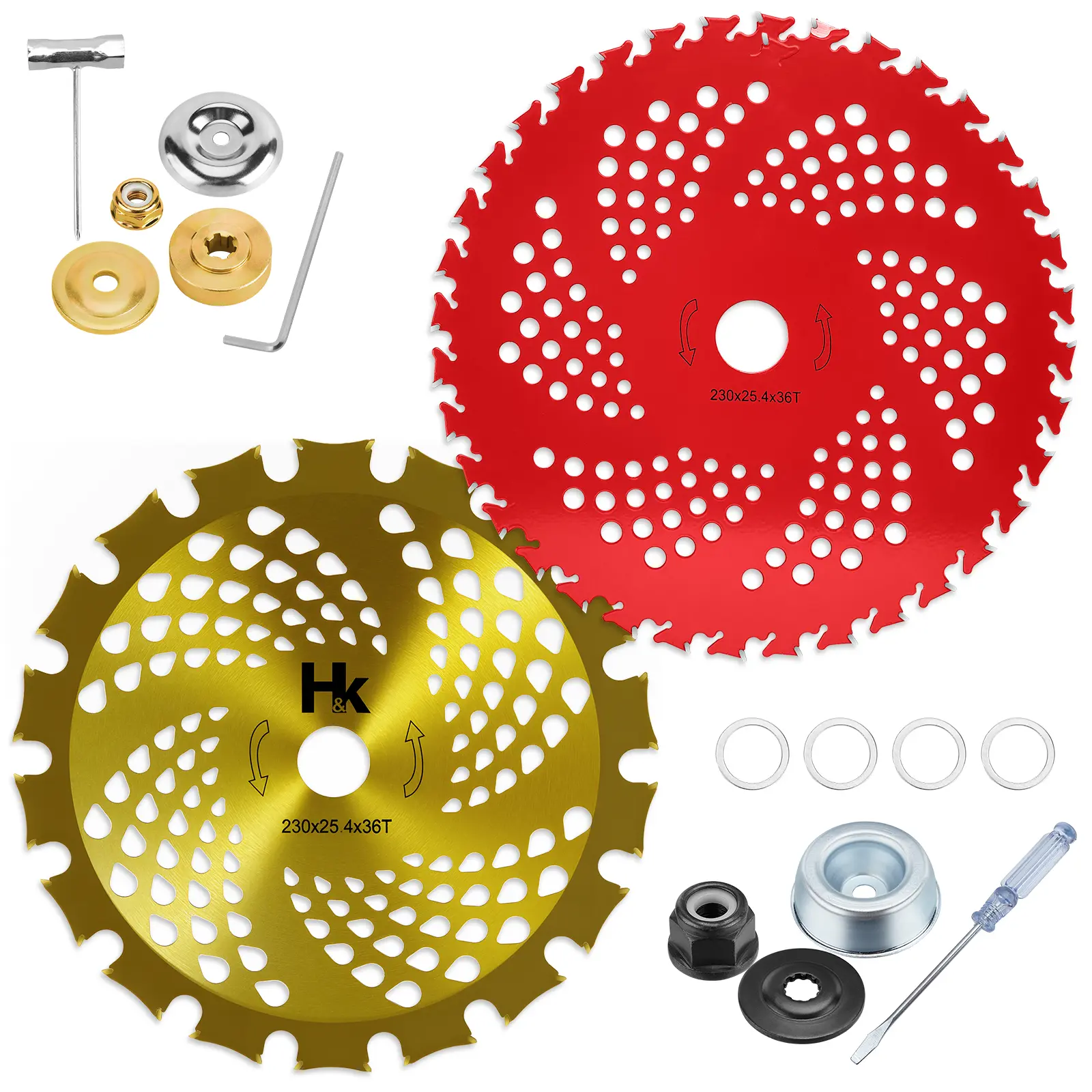 WADEO 2-Pack 9-Inches 36T Carbide Tip Brush Cutter Blades Full Kit, Easy Install 9x36t Blade for Trimmers, Compatible with Husqvarna FSX, Stihl, and More Garden & Lawn Tools, Straight Shaft