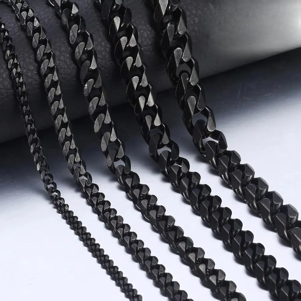 Black Stainless Steel Curb Link Necklace for Men Women Punk 18-24 Inch Cuban Chain Jewelry Gift