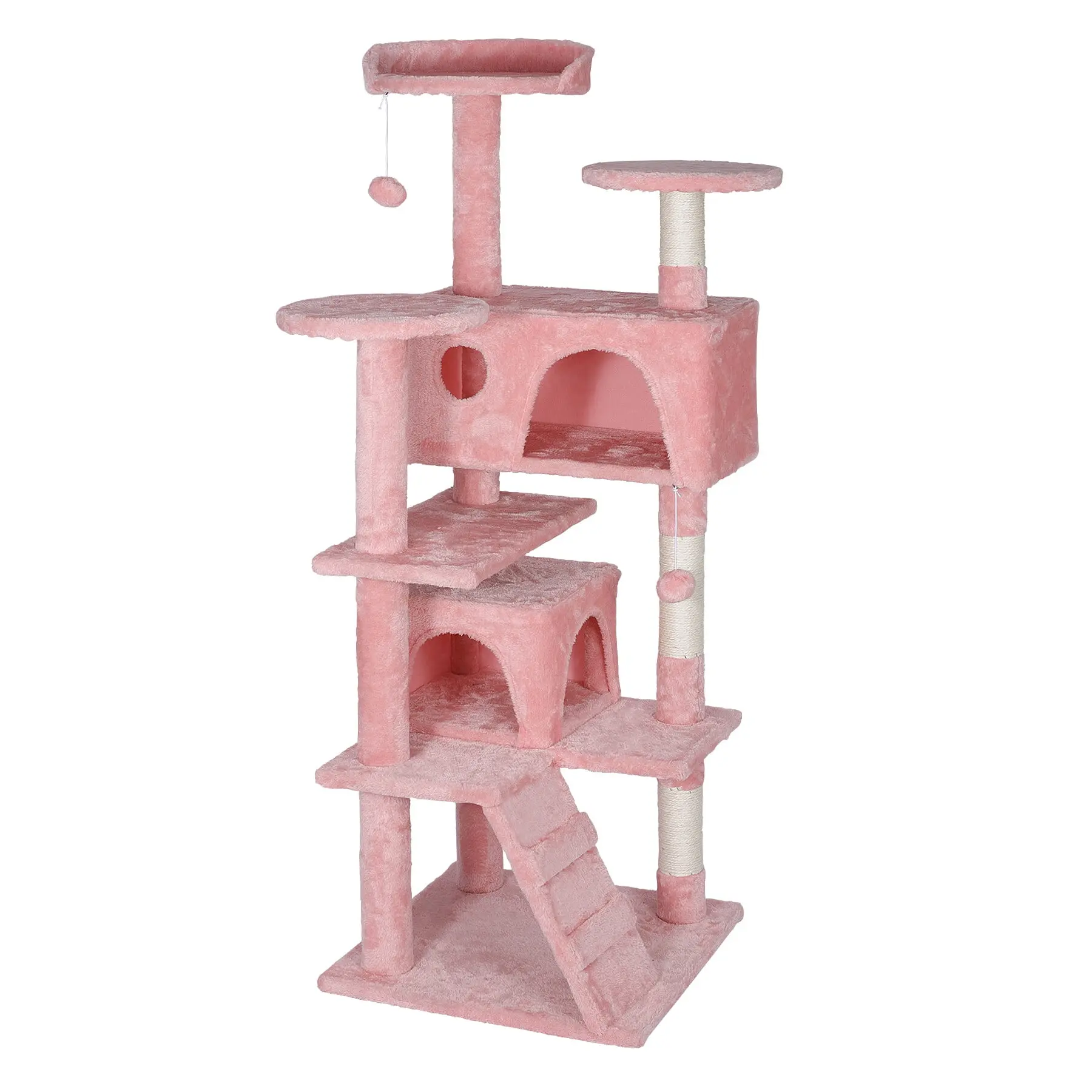 55-in Multi-Layer Vertical Scratcher Cat Tree & Condo Tower, Claw Sharpener Climbing Post with Stable Base, Pink Pet Supply for Cats