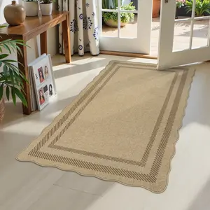 Scalloped Easy Jute 3x5 Outdoor Rug, Washable Non-Slip Geometric Tan Rugs for Entryway, Indoor Outdoor Farmhouse Rug Modern Carpet Door Mat Area Rug for Bedroom Living Room Kitchen