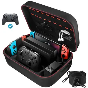 COOWPS  Case for   and  OLED Model, Portable Full Protection Carrying Travel Bag with 18  Cards Storage for  Console Pro Controller Accessories Black
