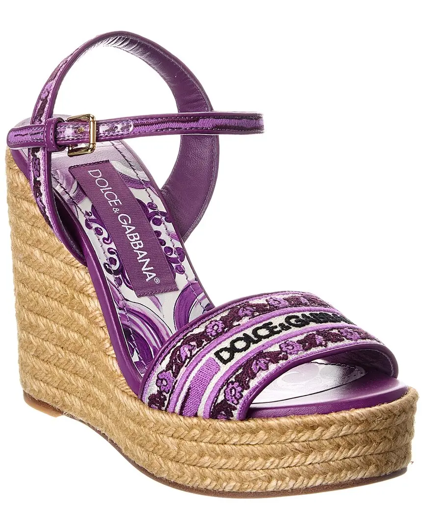 Dolce & Gabbana Majolica Canvas & Leather Wedge Sandal