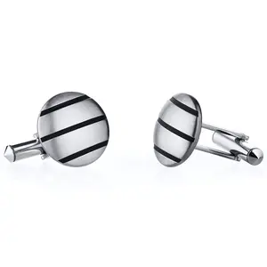 Triple Stripe Brushed Finish Titanium Cufflinks