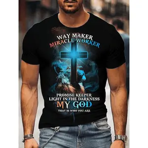Men's Cross & Way Maker Print Slim-Fitting Summer Short-Sleeve Crewneck (Round Neck) Sports Top, Comfy Trendy Tshirt, Versatile Athletic Wear