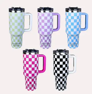 1 PACK, 40oz Tumbler, Checkered Pattern, Vacuum Insulation, Leak Proof