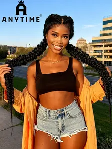 Anytime Wig 38 Inch Twisted Braided Synthetic Full Lace Cornrow Braided Lace Wig Knotless Braids Wig with Baby Hair for Black Women