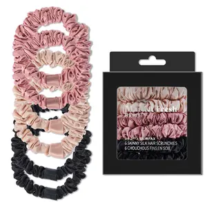 Market Fresh Beauty Silk Hair Scrunchies, 6 Pack - Gentle, Crease-Free Hold for All Hair Types, Includes Beige, Blush Pink, Black
