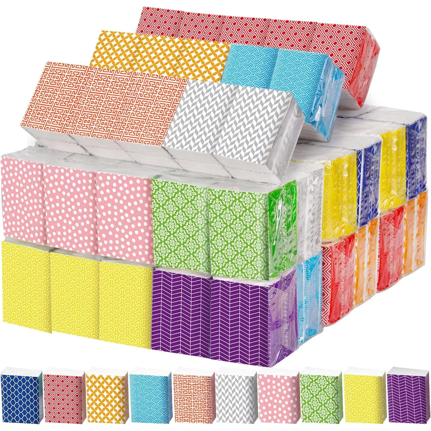 100 Pcs Travel Pocket Size Tissues Bulk, Geometry Designed Individual Portable Tissues, 3-ply Small Facial Paper for Guests, Weddings, Parties, Cars, Graduation, Office, Daily