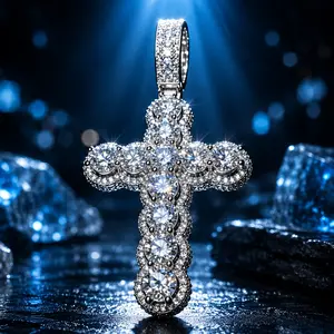 8138 Shiny Oversized moiss Cross Pendant | Eye-Catching Streetwear Accessory for Edgy Party & Daily Layering Looks summerwins