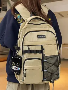 1pc  Functional outdoor backpack with drawstring mesh pocket design, zipper closure, multiple compartments for layered storage, casual and fashionable, suitable for hiking, mountaineering, commuting, super practical backpack Casual Lightweight Backpack