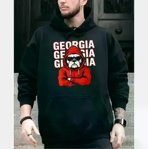 Stylish Black Hoodie Featuring Georgia Design and Striking Red Bulldog Graphic