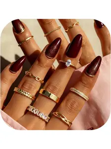10pcs Thumb Rings Set - Adjustable Gold & Silver Plated 14K Gold Knuckle Rings for Women Elegant Exaggerated Ring